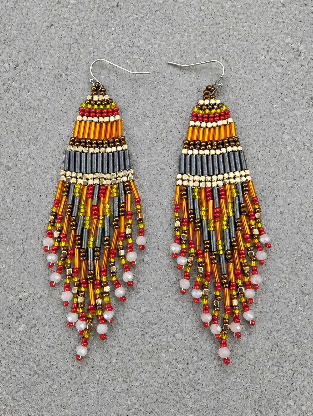 Bronze Boho Fringe Seed Bead Earrings Handmade Southwestern Beaded Jewelry
